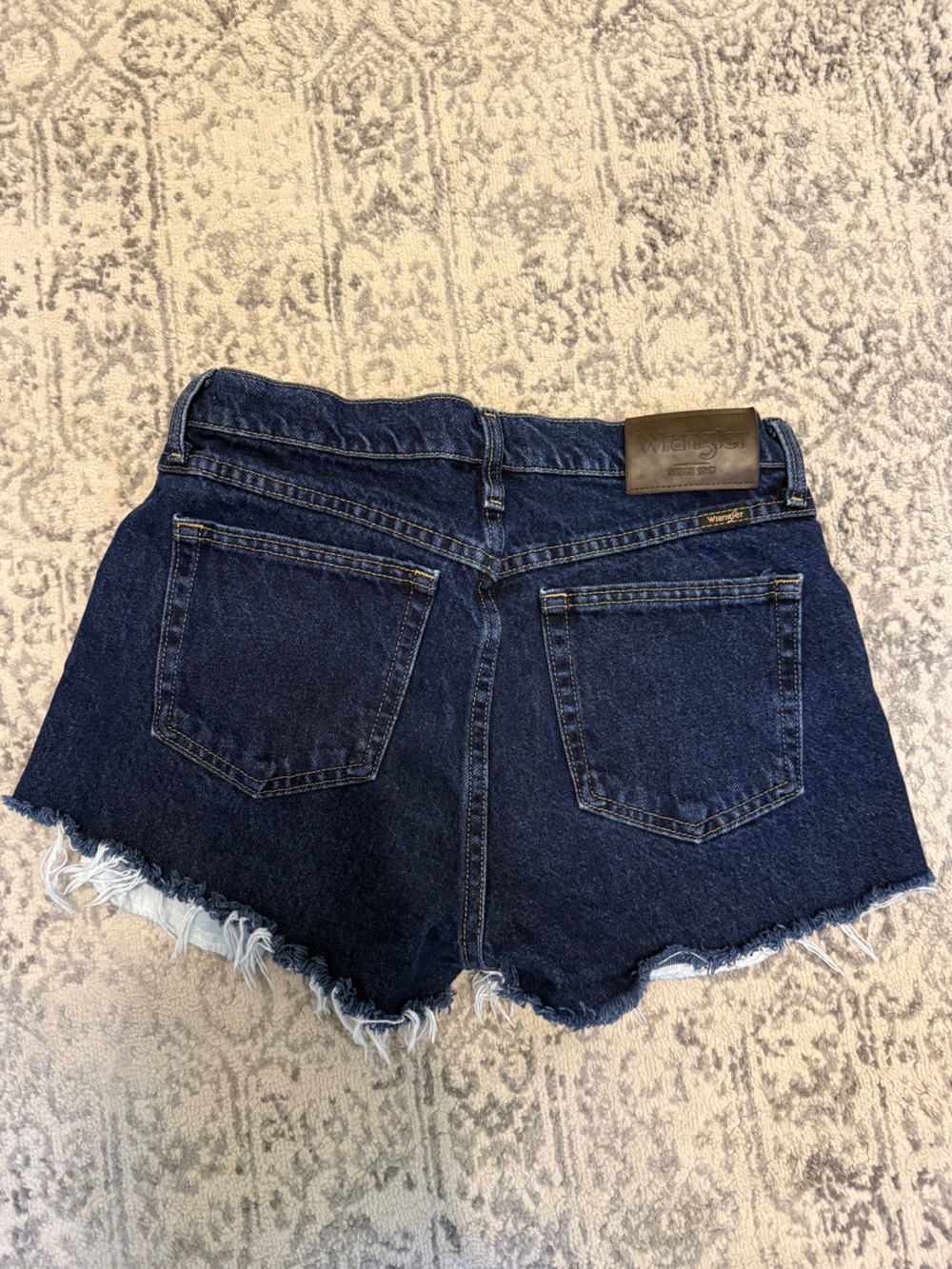 Wrangler Denim Jean Shorts Blue with Gold Stitching